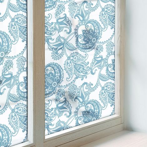 Film pour Vitre Intimité 100x100 cm PVC pour Chambre Cuisine Salle de Bain Collés sur le Verre Décoratif Vitrail Protection Adhésif ornements bleus (1/5)