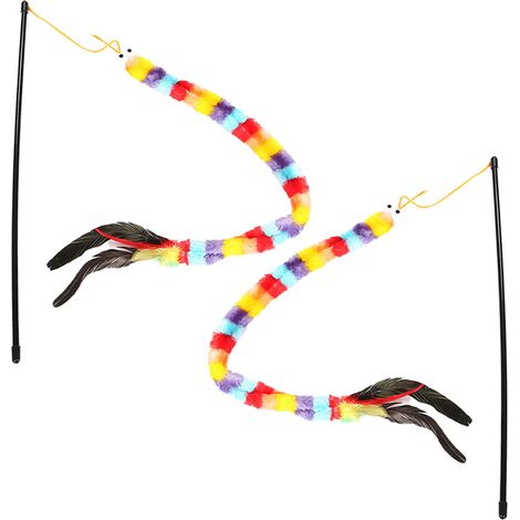 Jouet Baguette Pour Chat - Design Chenille Arc-En-Ciel - Interaction Et Exercice - 1 Pièce (1/5)