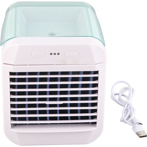 Tragbare Klimaanlage, Mini-Ventilator, Luftbefeuchter, 3 Windstufen, USB-betriebener Tischluftbefeuchter, blaues Nachtlicht