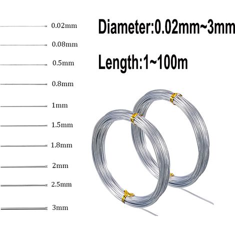 Fil d'acier inoxydable à ressort, diamètre 0,02/0,3/0,4/0,5/0,6/0,8/1,5/2,5/3 mm, longueur 100 m à 1 m. Fil d'acier à ressort F10. (1/4)