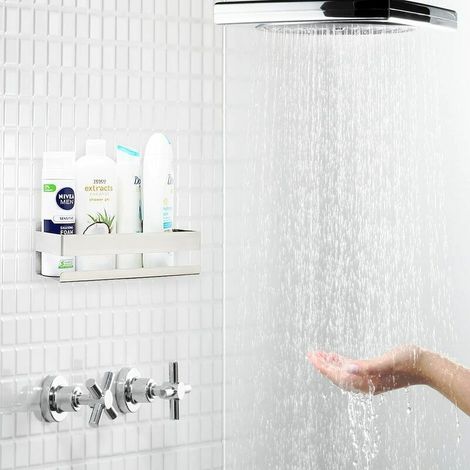 Estante de baño para champú y gel de ducha, organizador de ducha cromado, estante de ducha sin taladrar, soporte de ducha con ventosa, jabonera de ducha plateada (1/3)