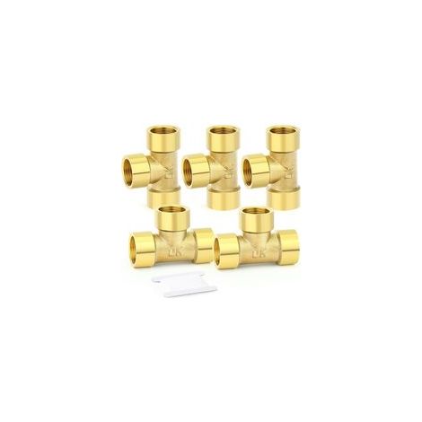 5pièces Tee en laiton raccord, 1/4" x 1/4" x 1/4" BSP raccords de tuyauterie femelle (1/5)