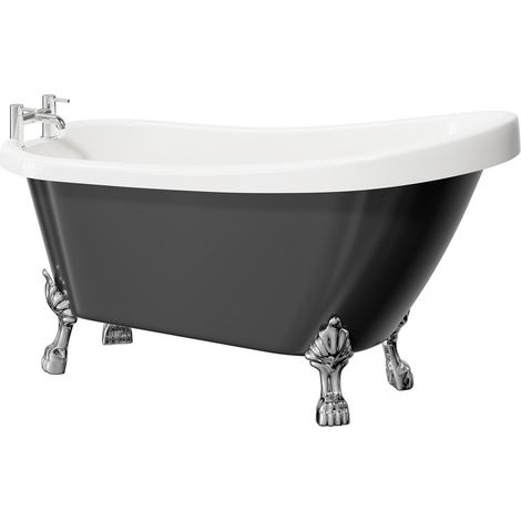 Kensington Black 1550mm x 720mm Single Ended Freestanding Slipper Bath with Polished Chrome Tiger Feet (1/5)