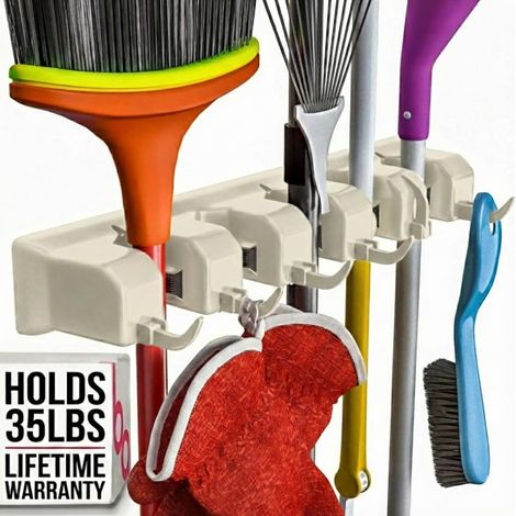Support mural pour balais et outils de jardin, rangement de placard, étagère de cuisine, organisation de la maison et de garage pour poignées de râteau ou de serpillère jusqu'à 3,2 cm, cintre plus 6 (1/5)