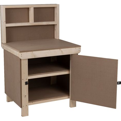 Wooden MDF Top Workbench With Lockable Cupboard (V.9) (H-90cm, D-70cm, L-90cm) with back panel and double shelf