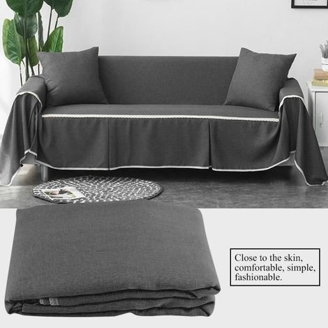 Housse de canapé 4 places confortable 215x350 cm gris (1/4)