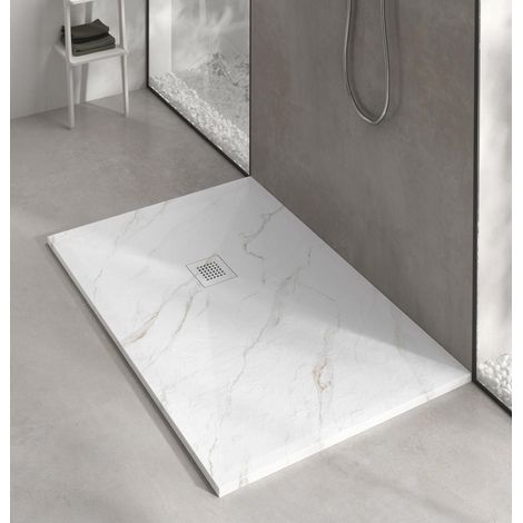 Premier Calcatta White Marble Stone Resin Ultra-Slim 25mm Rectangular Shower Tray - 1400 x 700