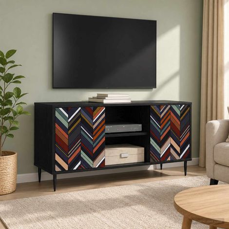 vidaXL Meuble TV OMMEN 102 x 33 x 51 cm Chêne noir Bois d'ingénierie (1/5)