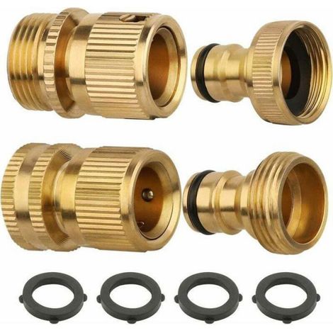 Raccord Tuyau Arrosage - Laiton 3/4 Pouces - Connexion Rapide Anti-fuite - Pour Robinet Arroseur Camping-car - 2 Pièces (1/4)