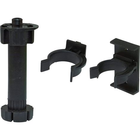 Kit 4 Pieds et 8 Supports pour Meubles de Cuisine Mod. 9 Ø47 x 135/160 x Ø13 mm avec réglage et Pointe pour plinthes de Cuisine Plastique Noir (1/5)