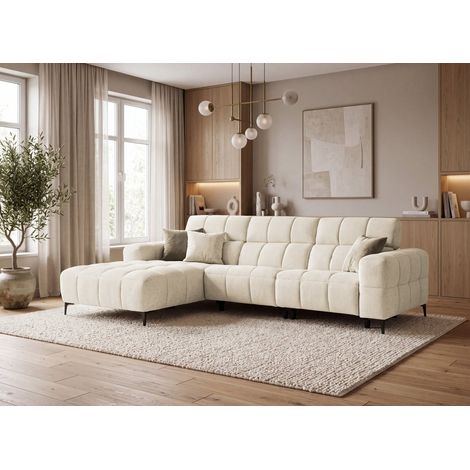 Canapé d'angle relax électrique en velours texturé beige EDELMIRA (1/5)