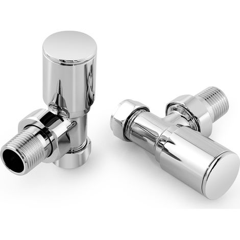 EMKE Chrome Radiator Valves Round 15mm Pair Radiator Angled for Towel Rails Central Heating Radiators (1/5)