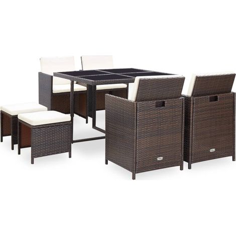 Salon de jardin encastrable et coussins 9 pcs,Mobilier de terrasse,Table et Chaise pour Relax Rotin Marron -YZ312162 (1/5)