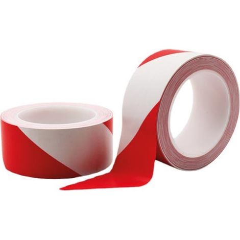 Perel Cinta de señalización 5 cm x 33 m, cinta de seguridad rojo blanco, cinta adhesiva de PVC para suelo, resistente al desgaste, alta visibilidad, sin residuos, cinta de marcaje para taller y