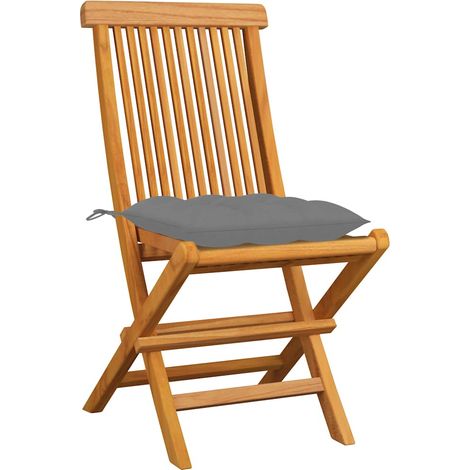 Maison Exclusive - Chaises pliantes avec coussins gris, 4 pièces, en teck massif (1/5)