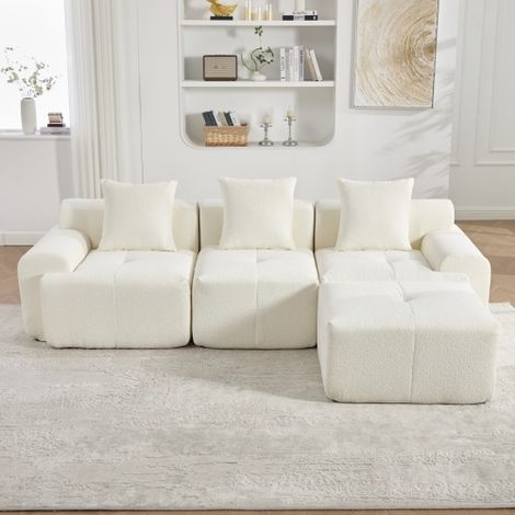 Moderne Wolken-Sofa mit Hocker, L-förmiges knochenloses modulares Ecksofa, Beige 3-Sitzer Kompressions-Memory-Schaumsofa, keine Montage – Maße: 268×102×78 cm