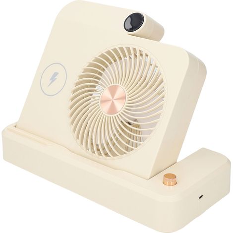 Ventilateur de bureau avec station de charge sans fil, 100 vitesses réglables, pliable, silencieux, petit et portable, idéal pour téléphones portables et café au lait. (1/5)