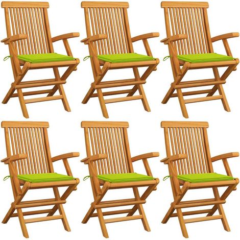 vidaXL Sillas plegables con cojines verde brillante, 6 unidades, madera maciza de teca. (1/5)