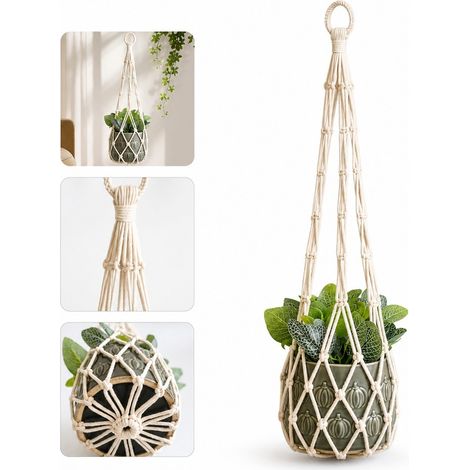 1 Pièce Filet Suspendu Pot de Fleurs Coton Tissé Main 90 cm Bohème Jardin Balcon (1/5)