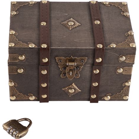 Coffret à bijoux vintage en bois écologique pour femme et fille, avec serrure à combinaison, rangement pour collier et boucle d'oreille (1/5)