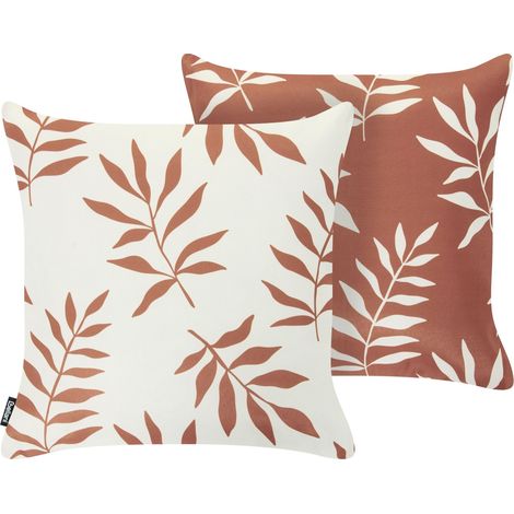 Set di 2 cuscini da esterno per giardino rosso chiaro e bianco panna con motivo a trifoglio (1/5)