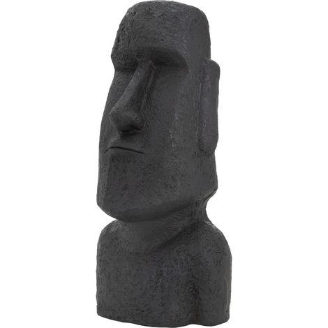 ECD Germany Statua Moai Isola di Pasqua Rapa Nui Scultura Testa Decorazione Casa Giardino Acquario per Interno Esterno 78 cm Pietra Resina Sintetica Artificiale Elemento Decorativo Ornamento Antracite
