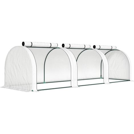 Serre tunnel de jardin compacte 295 x 100 x 80 cm, structure en métal, 3 fenêtres zippées, bâche transparente PE, pour balcon et potager toute saison CHICFURN (1/5)