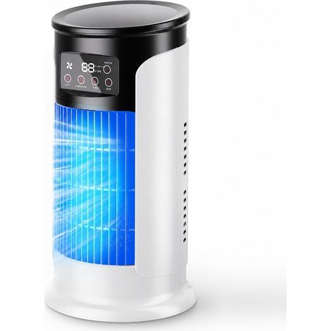 Mini climatiseur silencieux 4 en 1, climatiseur mobile avec 9 vitesses, 7 couleurs de lumière, 3 modes de brume, climatiseur mobile sans tuyau d'évacuation, mini refroidisseur d'air pour maison/bureau (1/5)