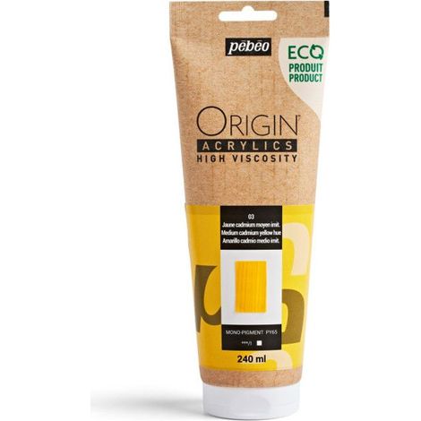 Peinture acrylique - Jaune cadmium moyen - 3 - Haute viscosité - Pébéo - Origin acrylics - 240ml