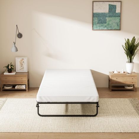 Lit Pliant 1 Personne 90x190 cm avec Matelas en Mousse de 10cm DEWINNER, Lit Pliable Adulte, Lit d'appoint 1 Personne avec Cadre de lit en métal, Structure Robuste, 4 roulettes, Charge 300 kg, Noir