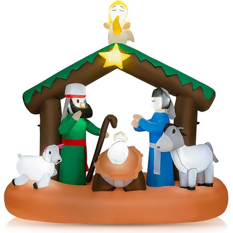 COSTWAY Decorazione Natalizia Gonfiabile della Scena della Natività da 180 cm, Decorazione Natalizia Gonfiabile con Luci LED Incorporate, Decorazione Natalizia Gonfiabile per Interni ed Esterni (1/5)