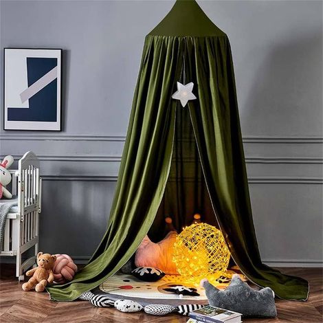 Ciel de lit pour enfants, ciel de lit rond vert foncé pour enfants, moustiquaire, couverture de chambre pour bébé, rideau suspendu, cabane de jeu[NX] (1/5)