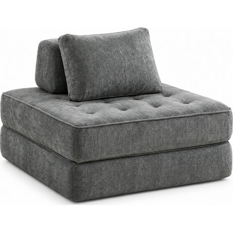 Faltbares 1-Sitzer-Schlafsofa aus grauem Chenille mit Kissen, 2-in-1 (1/5)