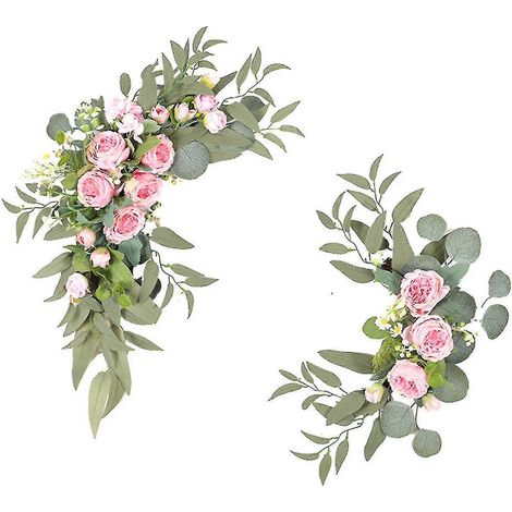 Arche de mariage artificielle fleurie, feuilles d'eucalyptus, grandes guirlandes de roses et de pivoines pour chaises de mariage, voilages, arche, cérémonie et réception de mariage (1/5)