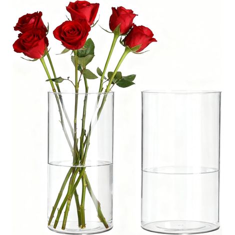 Lot de 2 Vases à Fleurs en Acrylique Transparent - Vases Cylindriques Décoratifs Incassables pour Arrangements Floraux, Centres de Table de Mariage ou Cadeau Femme - 10 x 30 cm et 15 x 30 cm (1/5)