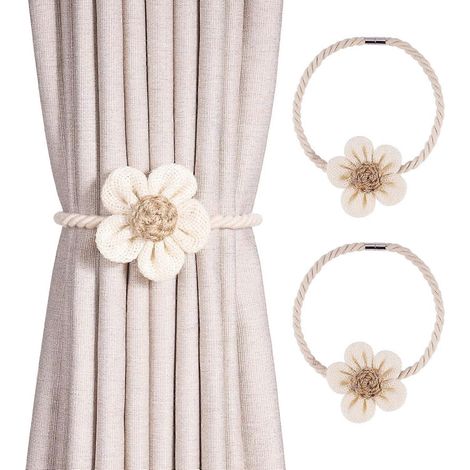 Embrasses magnétiques pour rideaux (lot de 2), pinces à rideaux camélia style bohème D (1/5)