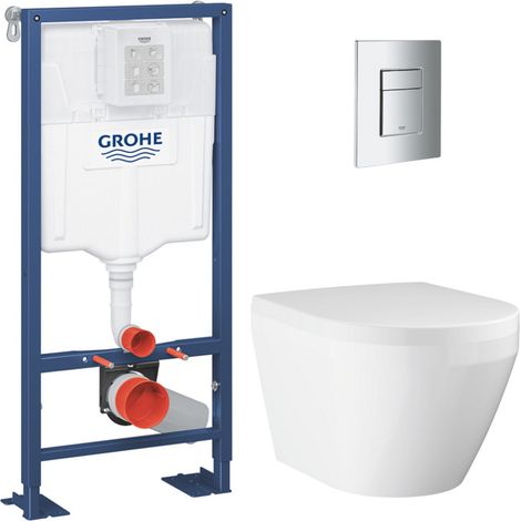 Solido pack WC bâti autoportant + WC sans bride Grohe avec fixations invisibles et abattant SoftClose + plaque (GRGRWR10-FR-VP)