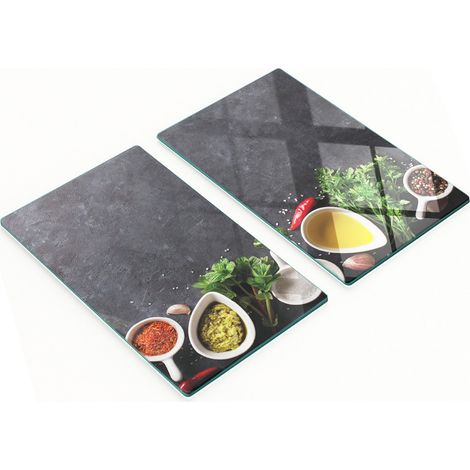 Robuste und stilvolle Glasbretter mit Kräuter- und Gewürzmuster, 2 x 30 x 52 cm (1/5)
