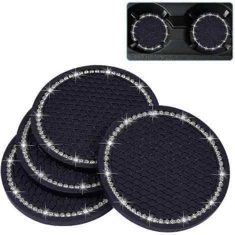 Dessous de verre pour voiture, lot de 4, en PVC, pour porte-gobelets de voiture - Accessoires intérieurs de véhicule universels antidérapants, tapis de verre à paillettes cristal pour femmes et enfant (1/5)