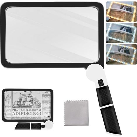 5-fache Vergrößerungslupe mit Beleuchtung, manuelle Ganzseitenlupe mit 48 LEDs zum Lesen, für Senioren und Sehbehinderte, faltbar, batteriebetrieben (1/4)
