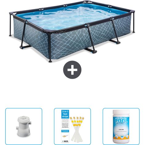 Exit-toys Piscina Exit Rettangolare - Effetto pietra - 300x200x65 cm - 4-pezzi SCB73