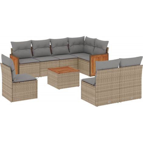 vidaXL Set Divano da Giardino 9 pz con Cuscini Beige in Polyrattan (1/5)