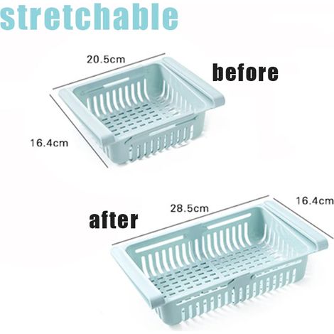 (Bleu ajustable) Boîte de rangement pour réfrigérateur, tiroir, bac de rangement en plastique, étagère, boîte de rangement pour fruits, œufs et autres aliments, accessoires de cuisine (1/5)