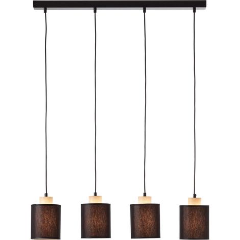 BRILLIANT lampe, suspension Vonnie 4-flammes noir / couleur bois, métal / bois / textile, 4x A60, E27, 25W, lampes normales (non incluses), A ++ (1/4)