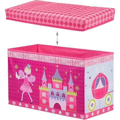 Tabouret coffre boîte jouet pouf rangement enfant rose (1/5)