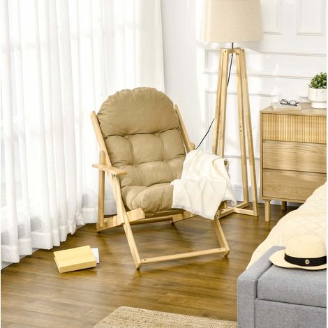 MEUBLIV Sillón relax plegable marrón de madera con respaldo ajustable en 3 posiciones (1/5)