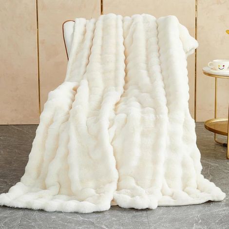 Plaid polaire 100x160 cm – Fausse fourrure lapin, ultra doux – Pour canapé, lit – Confort (1/5)