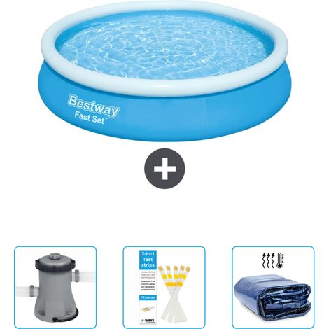 Piscine Gonflable Ronde Fast Set Bestway - 366 x 76 cm - Bleue - Incluse Accessoire CB38 (1/4)