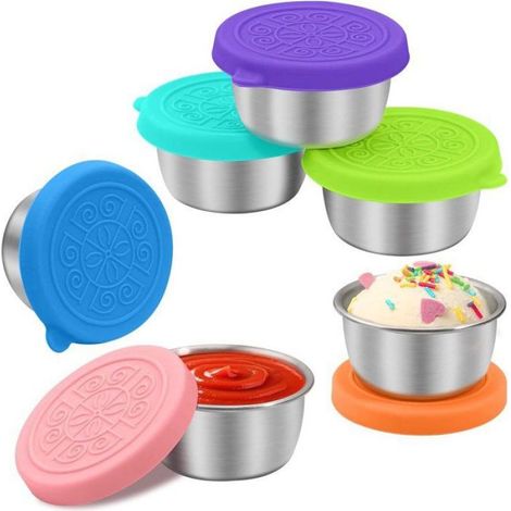 Boîte de conservation alimentaire - 70 ml - Acier inoxydable 304 et silicone alimentaire - Étanche - Idéale pour les vinaigrettes, confitures et condiments - Lot de 4 (1/5)