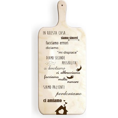 Lupia - Tagliere Decorativo LIGHT con manico in Legno 14,5x36,5 cm CASA DOLCE CASA Regalo per la Famiglia, compleanno, anniversario, onomastico